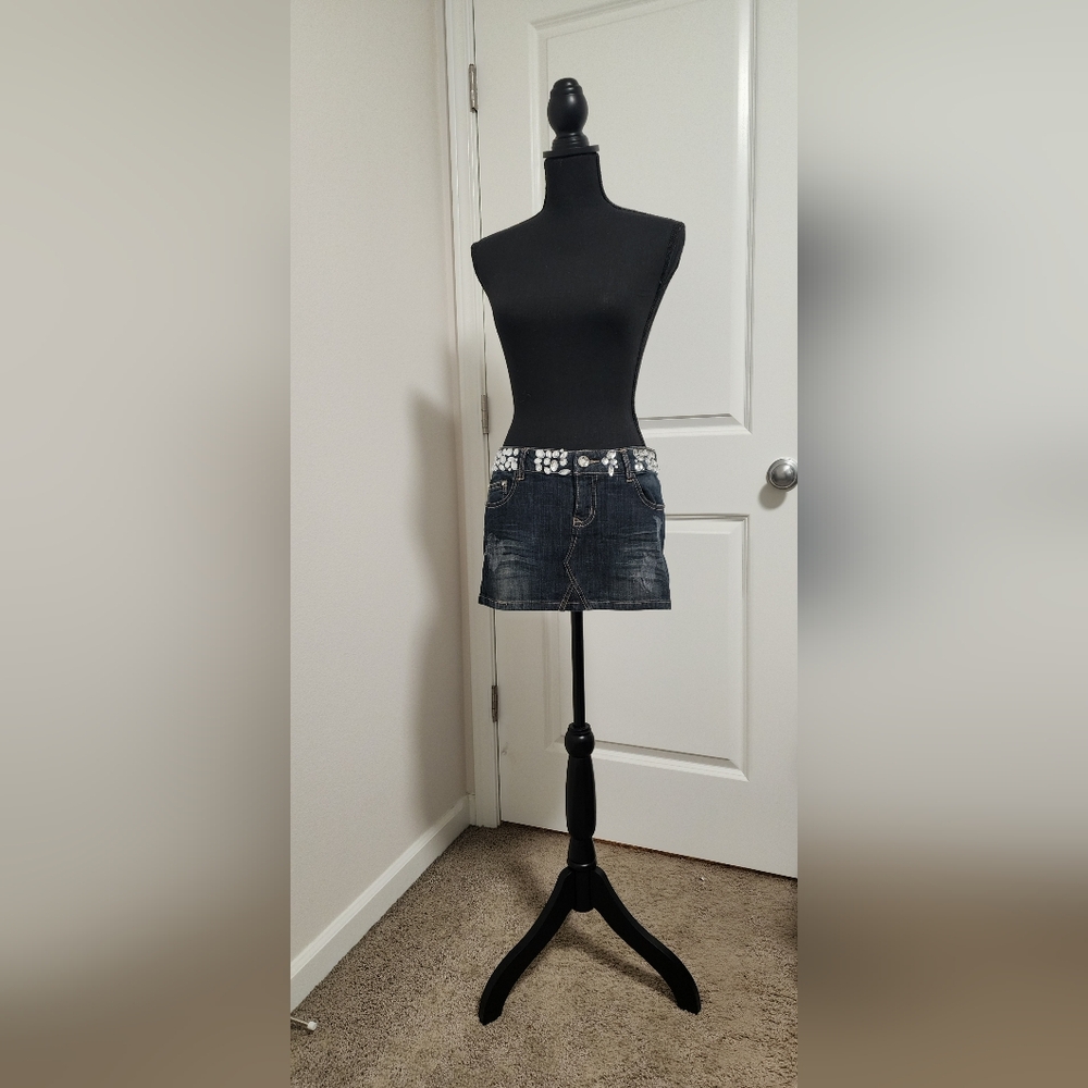 Wallflower Blue Denim Mini Skirt with White Embellished Waist